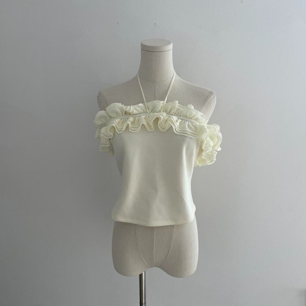 Meshki Jennie Ruffle Off Shoulder Top | Ivory | Women’s Size L